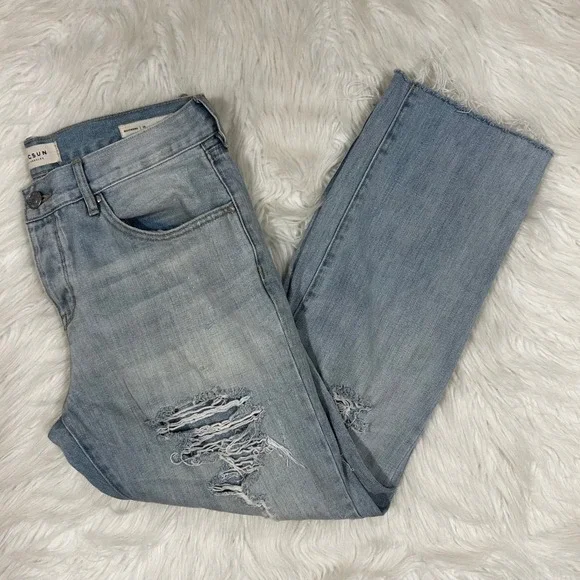 PacSun Boyfriend Jeans Light Wash Distressed Ripped Raw Hem Women's Size 28 - Picture 9 of 10